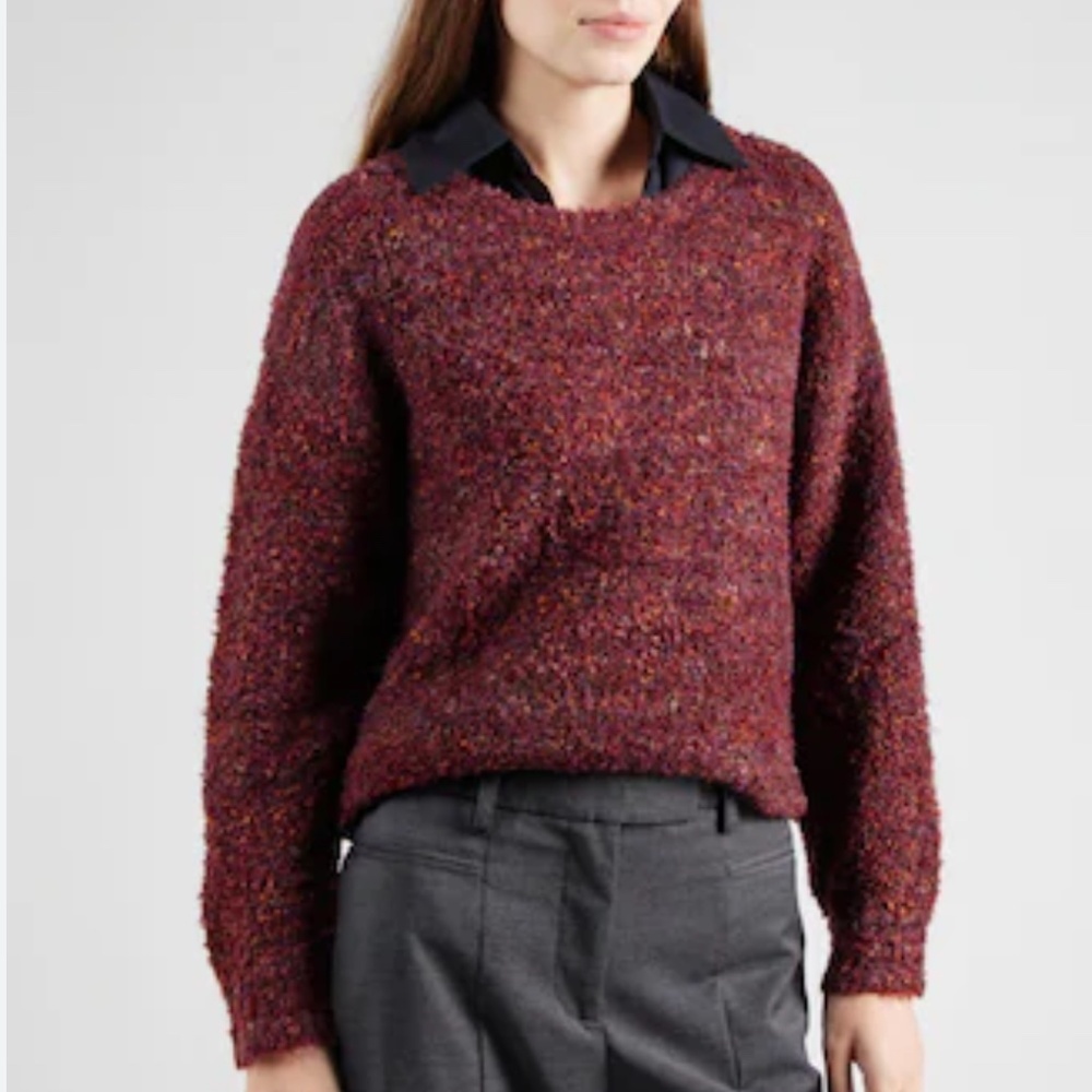 Vintage Knit Sweater Love People Wool blend Fuzzy Burgundy Rainbow Sz L
